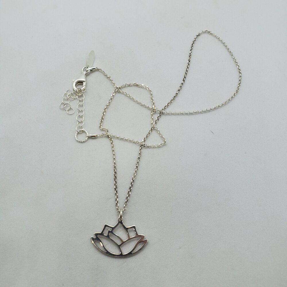 Dyadema Sterling Silver Lotus Flower Necklace 16 to 18" 925